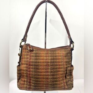 Fossil Ombre Shoulder Bag Orange Brown Red Fabric & Leather Handbag Small